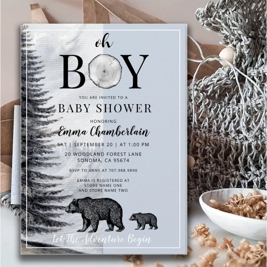 Oh Boy Woodland Bears Boy Baby Dusche Einladung