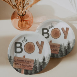 Oh Boy - Woodland Rustic Baby Shower Pappteller