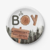 Oh Boy - Woodland Rustic Baby Shower Pappteller (Vorderseite)