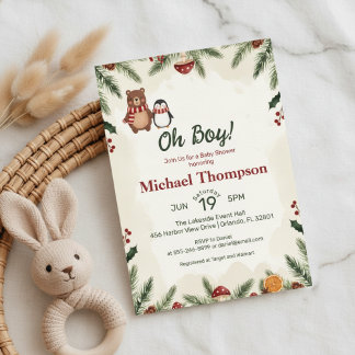 Oh Boy Woodland Winter Baby Shower Invitation Einladung