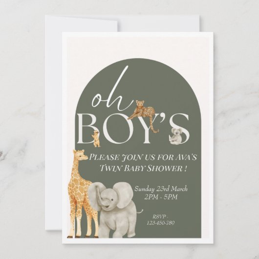 Oh Boy's Safari Animals Baby Shower Einladung (Vorderseite)