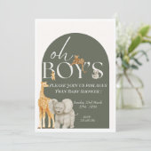 Oh Boy's Safari Animals Baby Shower Einladung (Stehend Vorderseite)