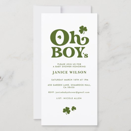 Oh Boy's St. Patrick's Day Baby Shower Einladung (Vorderseite)