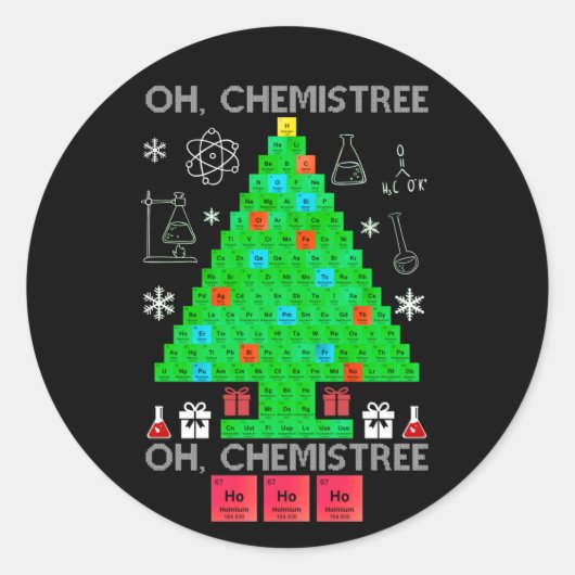 Oh Chemistree Chemist Tree Funny Science Weihnacht Runder Aufkleber (Vorderseite)