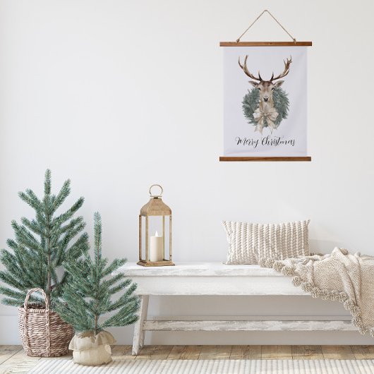 Oh Christmas Deer Wandteppich Mit Holzrahmen