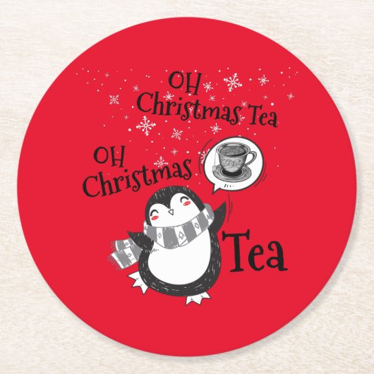 Oh Christmas Tea Penguin Lover - Tea Drinker Runder Pappuntersetzer (Vorderseite)