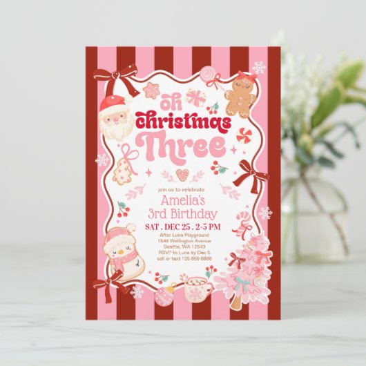 Oh Christmas Three 3rd Birthday Invitation Einladung (Stehend Vorderseite)