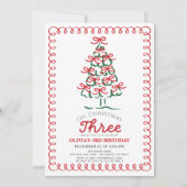 Oh Christmas Three Green Tree 3rd Birthday Einladung (Vorderseite)