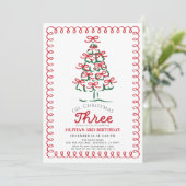 Oh Christmas Three Green Tree 3rd Birthday Einladung (Stehend Vorderseite)