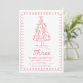 Oh Christmas Three Pink Bow Tree 3rd Birthday Einladung (Stehend Vorderseite)