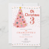 Oh Christmas Three Pink Girl 3rd Birthday Einladung (Vorderseite)