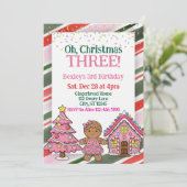 Oh Christmas Three, Pink Holiday 3rd Birthday Einladung (Stehend Vorderseite)