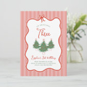 Oh Christmas Three Vintage Preppy Bow Birthday Einladung (Stehend Vorderseite)