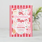 Oh Christmas Tree Coquette Bow 3rd Birthday Einladung (Stehend Vorderseite)