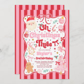 Oh Christmas Tree Coquette Bow 3rd Birthday Einladung (Vorne/Hinten)