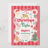 Oh Christmas Tree Coquette Bow 3rd Birthday Einladung (Vorderseite)