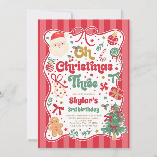 Oh Christmas Tree Coquette Bow 3rd Birthday Einladung (Vorderseite)