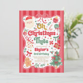 Oh Christmas Tree Coquette Bow 3rd Birthday Einladung (Stehend Vorderseite)