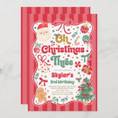 Oh Christmas Tree Coquette Bow 3rd Birthday Einladung (Vorne/Hinten)