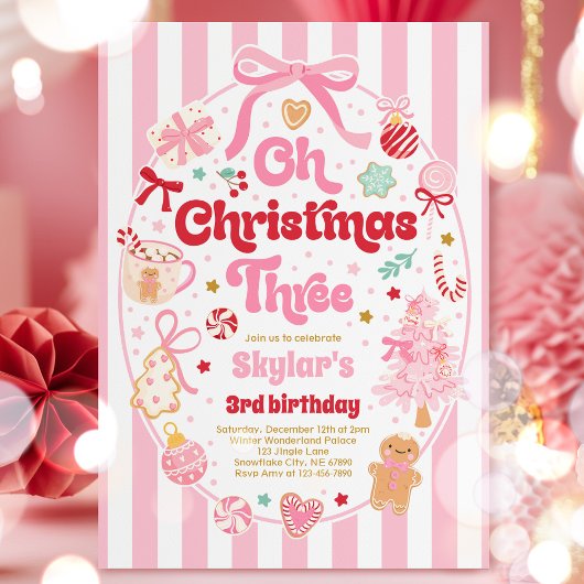 Oh Christmas Tree Coquette Bow 3rd Birthday Einladung