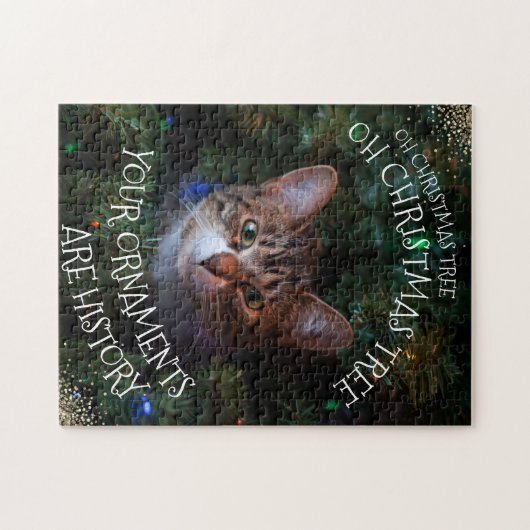 Oh Christmas Tree Mischievous Grin Kitty Funny Cat Puzzle (Horizontal)