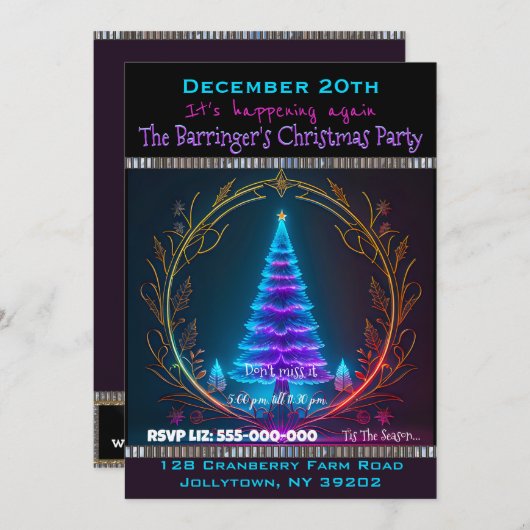 Oh Christmas Tree Party Time Einladung (Vorne/Hinten)