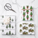 Oh Christmas Trio Wrapping Paper Sheets Geschenkpapier Set<br><div class="desc">Dieses Weihnachtsmuster Thema dreht sich alles um den Weihnachtsbaum. Auf dem ersten Blatt stehen drei immergrüne Bäume mit den Worten,  FROHEN FESTTAGEN. Das zweite Muster besteht aus einem zeitgenössischen Design mit Text,  der "Oh Weihnachtsbaum" lautet. Das dritte Muster ist ein Oldtimer mit einem Weihnachtsbaum.</div>