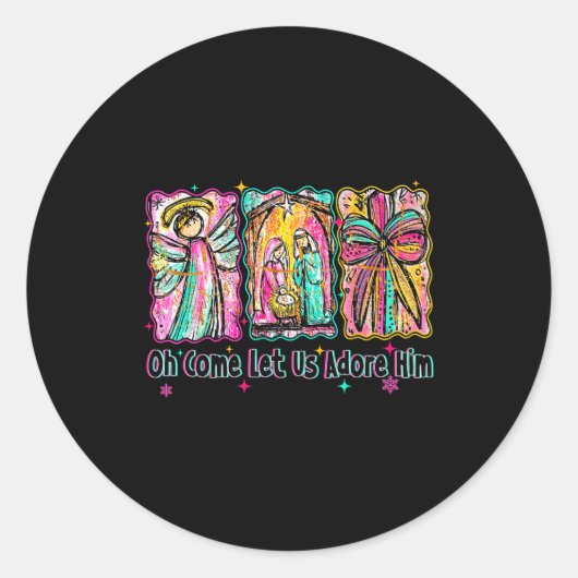 Oh Come Let Us Adore Him Christian Christmas Coque Runder Aufkleber (Vorderseite)