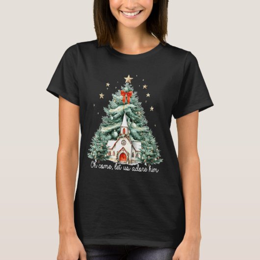 Oh Come Let Us Adore Him Christian Jesus Christmas T-Shirt (Vorderseite)
