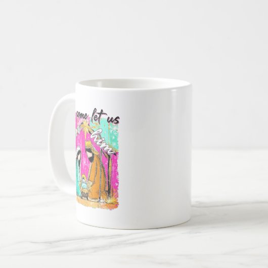 Oh Come Let Us Adore Him Christian Nativity Scene Kaffeetasse (Vorderseite Links)