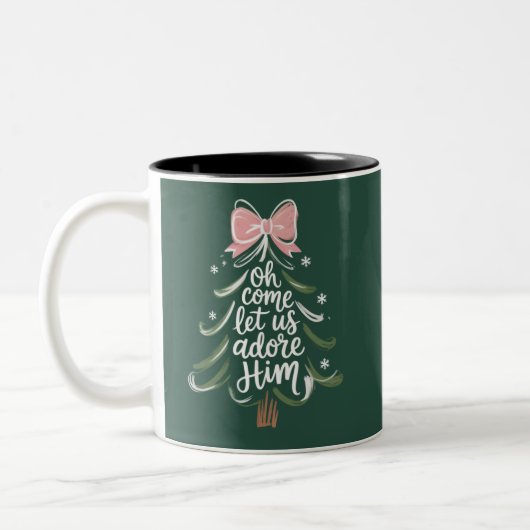 Oh Come Let Us Adore Him Christian Xmas Religious Zweifarbige Tasse (Links)