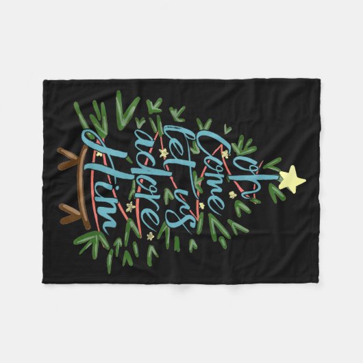 Oh Come Let Us Adore Him, Christmas Tree Quote Fleecedecke (Vorderseite (Horizontal))