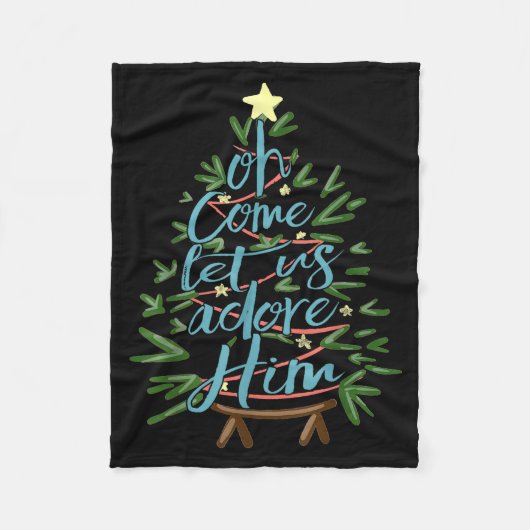 Oh Come Let Us Adore Him, Christmas Tree Quote Fleecedecke (Vorderseite)