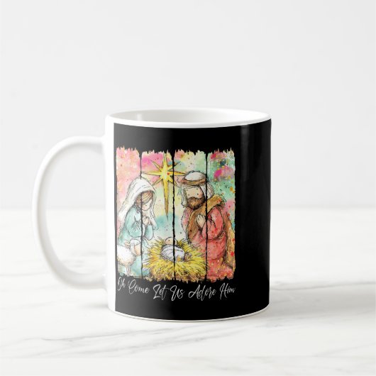 Oh Come Let Us Adore Him Nativity Scene Christian Kaffeetasse (Links)