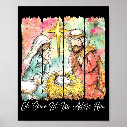 Oh Come Let Us Adore Him Nativity Scene Christian Poster (Vorne)