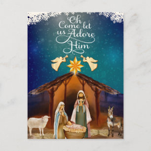 "Oh Come Let Us Adore Him" Weihnachtsgeschichte Feiertagspostkarte