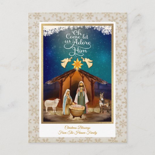 "Oh Come Let Us Adore Him" Weihnachtsgeschichte Postkarte (Vorderseite)