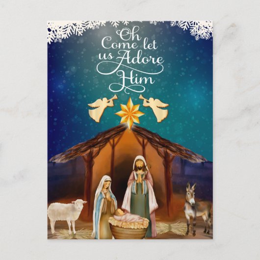 "Oh Come Let Us Adore Him" Weihnachtsgeschichte Postkarte (Vorderseite)