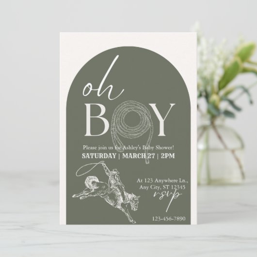 Oh Cowboy Baby Dusche Einladung (Stehend Vorderseite)