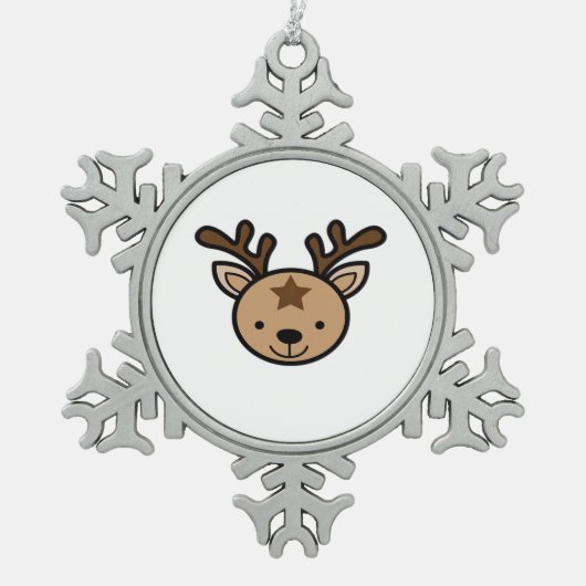 Oh Cute Deer Minimal Design Schneeflocken Zinn-Ornament (Vorderseite)