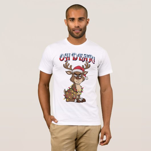 Oh Dear Grumpy Reindeer Christmas Lights Funny T-Shirt (Vorne ganz)