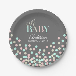 Oh decken Babyconfetti-Geschlecht rosa Blau des Pappteller