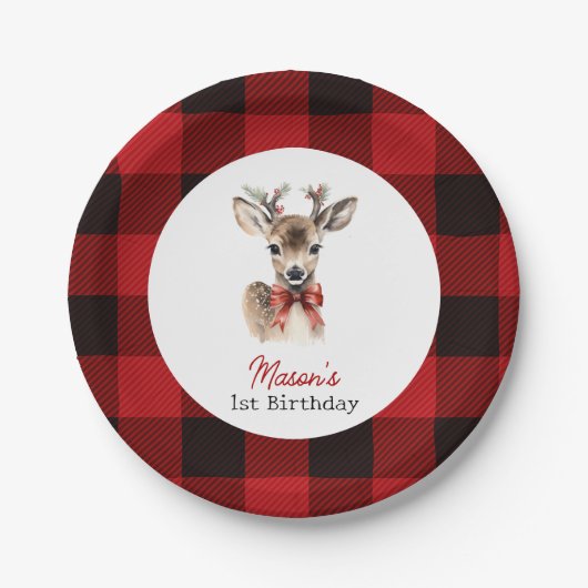 Oh Dee Christmas Deer Birthday Pappteller (Vorderseite)