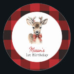 Oh Dee Christmas Deer Birthday Runder Aufkleber<br><div class="desc">Oh Deer Woodland Christmas Baby Deer Birthday Sticker</div>