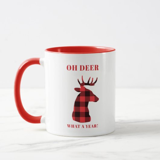 Oh Dee Was für ein Jahr Buffalo Karierte Ferien Tasse (Links)