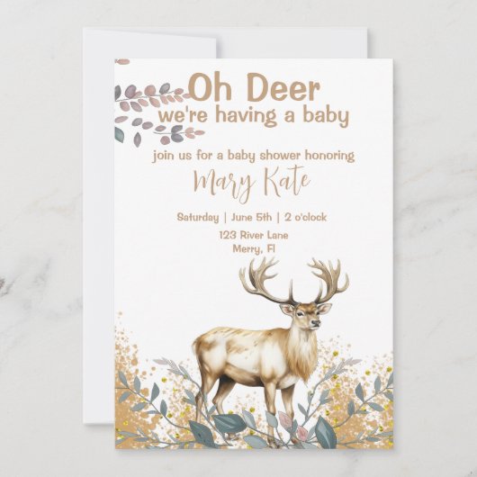 Oh Deer Baby Boy Dusche Einladung (Vorderseite)