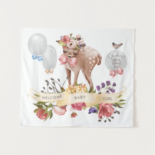 Oh Deer Baby Dusche Hintergrund Wandteppich (Vorderseite (Horizontal))