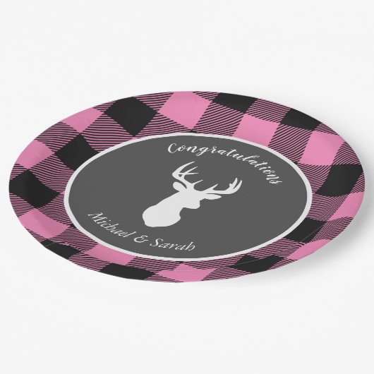 Oh Deer Baby Dusche Pink Pappteller (Schrägansicht)
