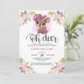 Oh Deer Baby Dusche Wasserfarbe Botanische Flora Einladung (Stehend Vorderseite)