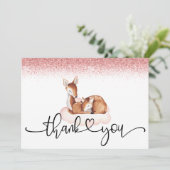Oh Deer Baby Dusche Wasserfarbe Rose Gold Glitzer Dankeskarte (Stehend Vorderseite)